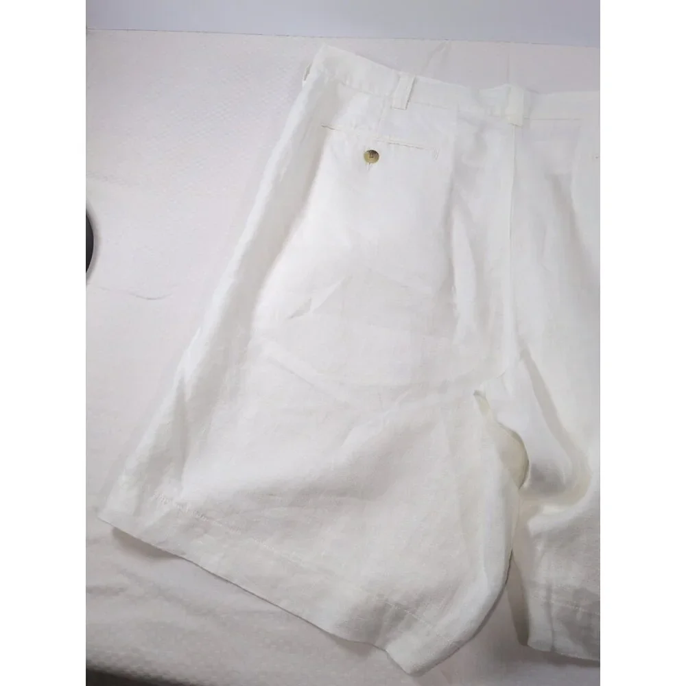 Charleston Twills Shorts Mens White 100% Linen - Chino Flat Front 40 X 9 - Picture 9 of 9